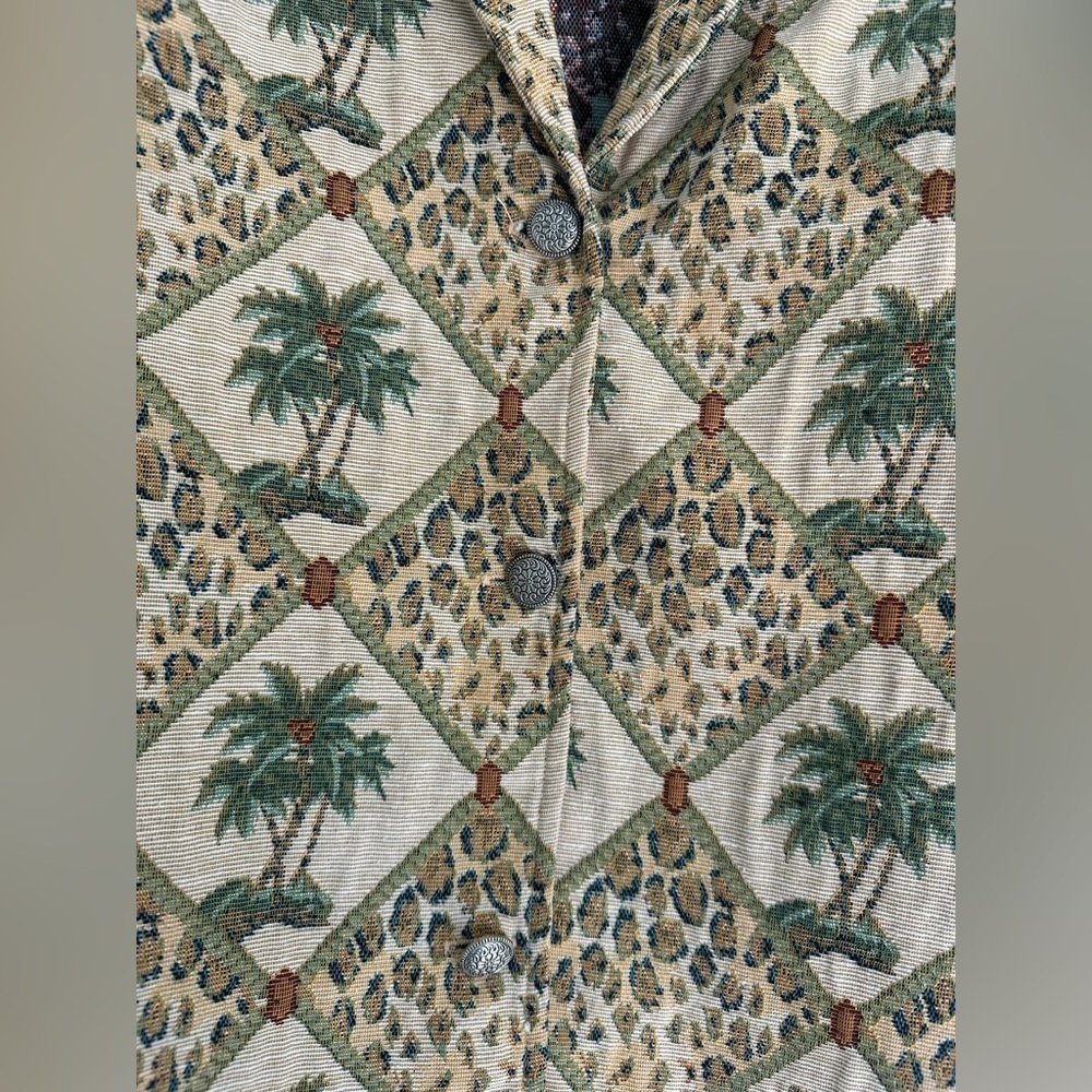 E.L.C.C Tropical Palm Trees Leopard Tapestry Blazer size 3X.  Vintage. - Picture 2 of 6